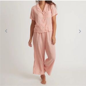 Marine Layer Eden PJ Set in Coral/Antique White Stripe SZ XL